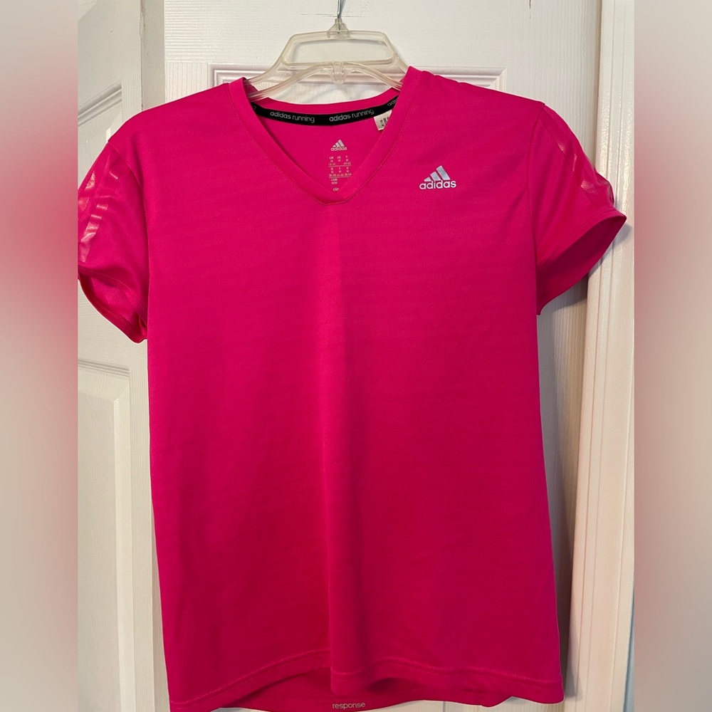 Adidas Hot Pink V-Neck Climalite Tee